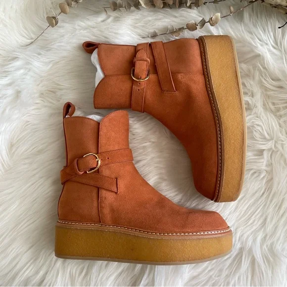 Ulla Johnson Lennox Ankle Buckle Boots in Terracotta Suede EU37 US7 - Picture 7 of 16